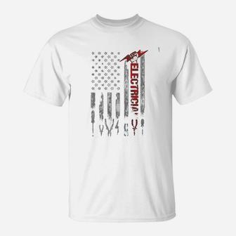 American Flag Patriotic Electrician Fathers Day T-Shirt - Seseable