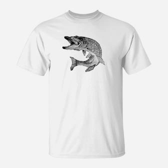 Angler T-Shirt mit Springendem Fisch, Weißes Freizeitshirt für Naturfreunde - Seseable