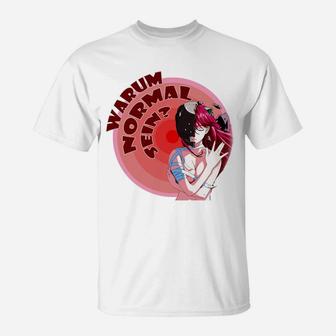 Anime-Style Grafik T-Shirt Warum Normal Sein?, Trendiger Slogan Tee - Seseable