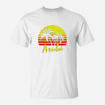 Aruba 80s Tropical Summer Beach Palm Tree Sunset T-shirt T-Shirt - Seseable