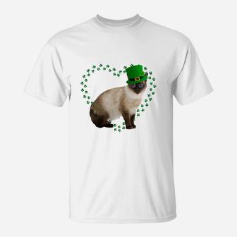 Balinese Heart Paw Leprechaun Hat Irish St Patricks Day Gift For Cat Lovers T-Shirt - Seseable