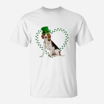 Beagle Heart Paw Leprechaun Hat Irish St Patricks Day Gift For Dog Lovers T-Shirt - Seseable
