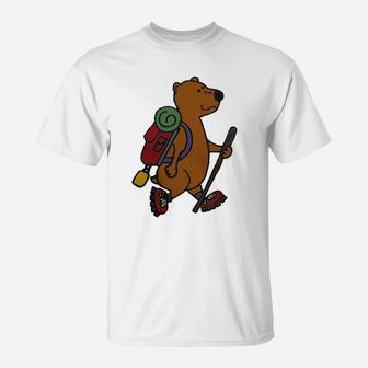 Bear - Cool Funny Brown Bear Hiking With Backpack Shirts T-Shirt - Seseable