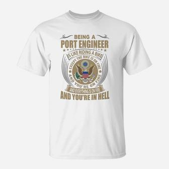 Being A Port Engineer Like Riding A Bike Job Title Shirts T-Shirt - Seseable
