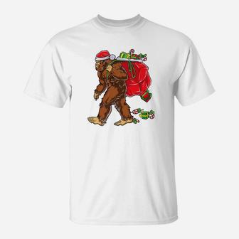 Bigfoot Santa Hat Carrying Christmas Bag Sasquatch T-Shirt - Seseable
