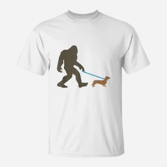 Bigfoot Walking Dachshund Sasquatch Doxie Dog Gift T-Shirt - Seseable