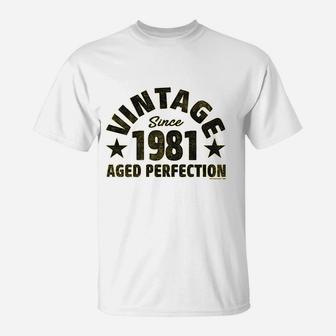 Birthday Gift Vintage Aged Perfection Since 1981 T-Shirt - Seseable