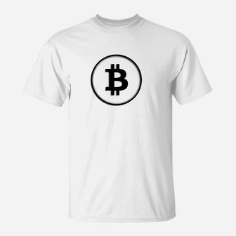 Bitcoin Logo Unisex T-Shirt in Weiß, Krypto Mode - Seseable