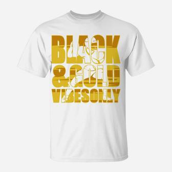 Black And Gold Game Day Football Sport Gift T-Shirt - Seseable