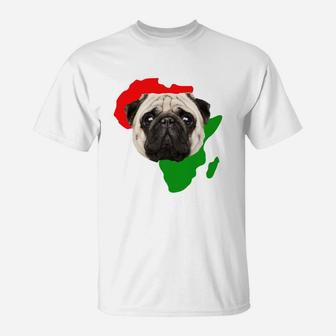 Black History Month African Map Pug Gift For Pet Lovers Proud Black T-Shirt - Seseable