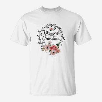 Blessed Grandma With Floral Heart Mothers Day Gift T-Shirt | Seseable UK