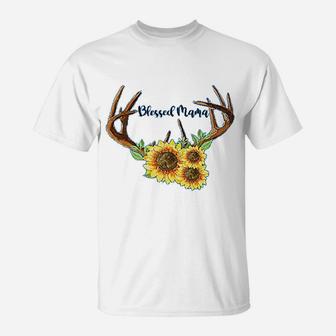 Blessed Mama Sunflower Antler T-Shirt - Seseable