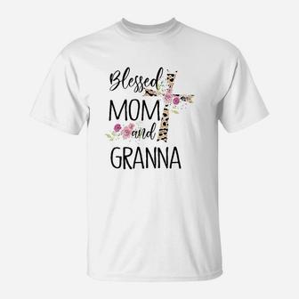 Blessed Mom And Granna Leopard Flower Gift For Women T-Shirt - Seseable