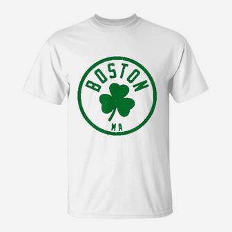 Boston Basketball Shamrock Massachusetts Vintage T-Shirt - Seseable