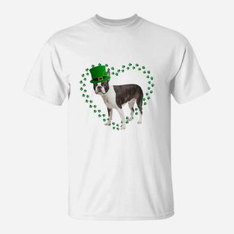 Boston Terrier Heart Paw Leprechaun Hat Irish St Patricks Day Gift For Dog Lovers T-Shirt - Seseable