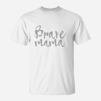 Brave Mama Grey Lettering Womens V-neck T-shi T-Shirt - Seseable