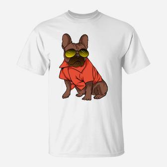 Brown Pug Dog Wearing Sunglasses Cute Pet And Pet Lovers T-Shirt - Seseable