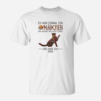 Bücherliebhaber Mädchen T-Shirt, Katzen & Literatur Motiv - Seseable