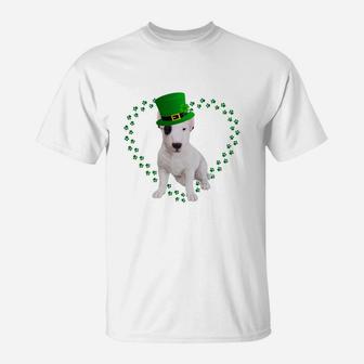 Bull Terrier Heart Paw Leprechaun Hat Irish St Patricks Day Gift For Dog Lovers T-Shirt - Seseable