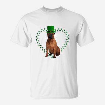 Bullmastiff Heart Paw Leprechaun Hat Irish St Patricks Day Gift For Dog Lovers T-Shirt - Seseable