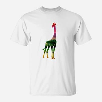 Buntes Giraffenmotiv Unisex-T-Shirt in Weiß, Lustiges Tierdesign Tee - Seseable