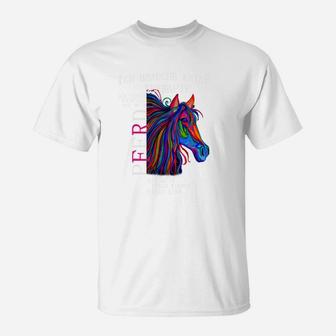 Buntes Pferde-Design Herren T-Shirt in Weiß, Mode für Pferdeliebhaber - Seseable