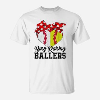 Busy Raising Ballers Softball Mom T-Shirt - Seseable