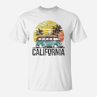 California Retro Surf Vintage Van Surfer Surfing Distressed T-Shirt - Seseable