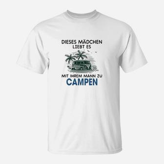 Camping Liebe Damen T-Shirt, 'Mädchen liebt Mann Campen' Motiv - Seseable