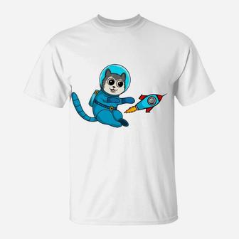 Cartoon Cat Astronaut Amazing Cat Pet Playing In Space T-Shirt - Seseable