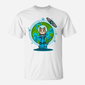 Cartoon Cat Astronaut Kitten Pet Present For Cat Lovers T-Shirt - Seseable