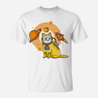Cat Astronaut Funny Cartoon Desgin Pet Lovers T-Shirt - Seseable