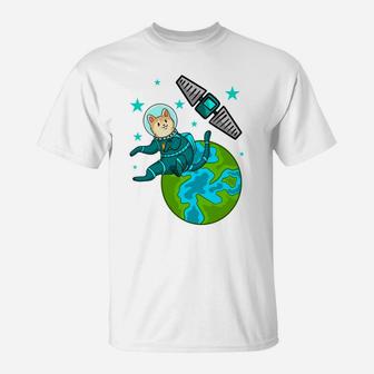 Cat Astronaut Green Space Cute Pet Gifts T-Shirt - Seseable