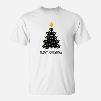 Cat Christmas Tree Black Kitten Meowy Xmas Gift T-Shirt - Seseable