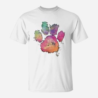Cat Dog Paws Print Watercolor Rainbow Abstract Animal Lover T-Shirt - Seseable