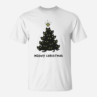 Cat Lover Tees: Merry Meowy Christmas Tree T-Shirt - Seseable