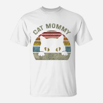 Cat Mommy Women Vintage Retro Black Cats Mom Mothers Day T-Shirt - Seseable