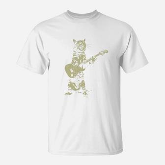 Cat Playing Guitar Kitten Plays Guitarist Rockstar Heather Navy T-Shirt | Seseable CA
