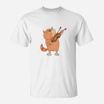 Cat Violinist Funny Cat Playing Violin For Musicians T-Shirt - Seseable