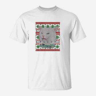 Cat Woman Yelling At Cat Ugly Christmas Shirt T-Shirt - Seseable