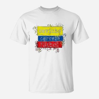 Ceviche Cerveza Futbol Funny Ecuador Flag Soccer T-Shirt - Seseable