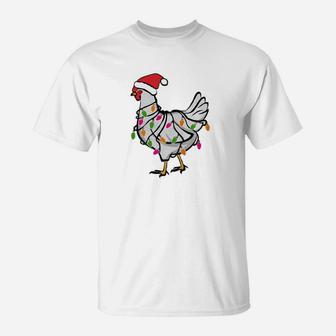 Chicken Christmas Lights Santa Hat Art Gift T-Shirt - Seseable