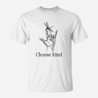 Choose Kind Dragonfly I Love You Asl Sign Language Deaf T-Shirt - Seseable