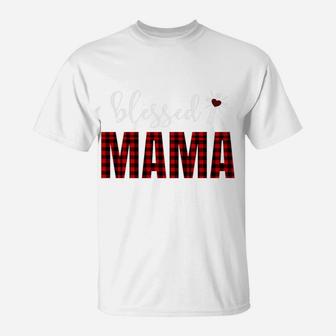 Christian Blessed Mama Trendy Buffalo Plaid Cross T-Shirt - Seseable