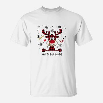 Christmas 2nd Grade Squad Reindeer Flannel Teacher T-Shirt | Seseable UK
