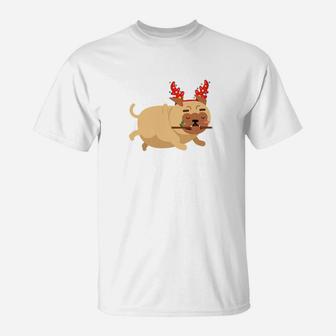 Christmas Funny Bulldogs Antlers Xmas Christmas Tee T-Shirt - Seseable