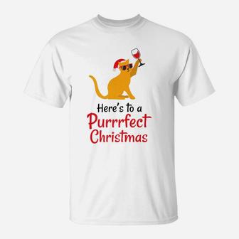 Christmas Purrrfect Xmas Funny Cat Wine T-Shirt - Seseable