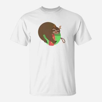 Christmas Sloth Reindeer Antler Christmas Ornament T-Shirt - Seseable