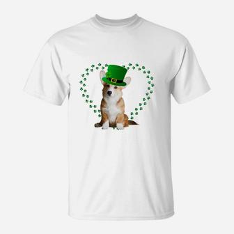 Corgi Heart Paw Leprechaun Hat Irish St Patricks Day Gift For Dog Lovers T-Shirt - Seseable