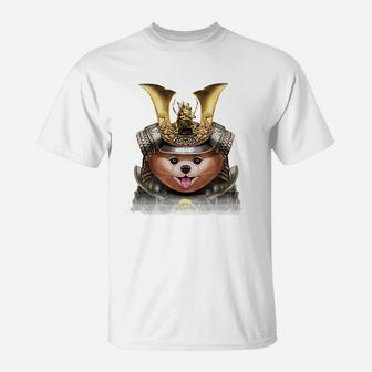 Cream Pomeranian Dog In Japanese Samurai Armor T-Shirt - Seseable